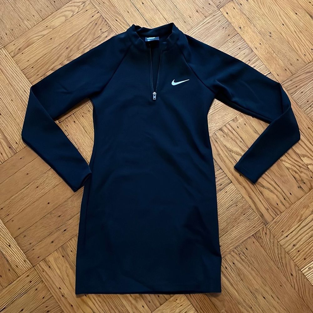 Nike long sleeve zip black mini dress